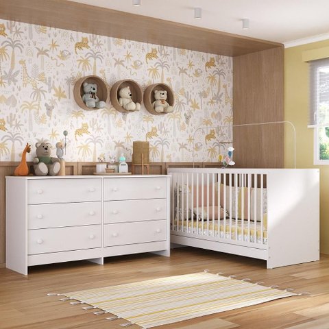 Berço 3 em 1 para Colchão 130 X 60cm com Cômoda Framboesa Multimóveis Mp4295 Branco
