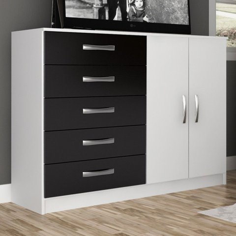Cômoda Florença 2 Portas 5 Gavetas Preto/branco - Panorama Móveis