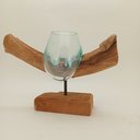 Ver imagem 2 de Vaso Decorativo Escorrido Base Madeira Vidro 27x14x37cm Enfeite Casa