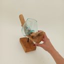 Ver imagem 4 de Vaso Decorativo Escorrido Base Madeira Vidro 27x14x37cm Enfeite Casa