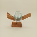 Ver imagem 3 de Vaso Decorativo Escorrido Base Madeira Vidro 27x14x37cm Enfeite Casa