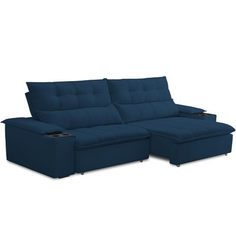 Sofá Retrátil Reclinável para Sala de Estar Living 230cm Ártico F04 Veludo Azul - Lyam Decor