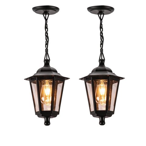 2 Pendente Externo Retro Preto E27 Lente Transp. Varanda Lup39