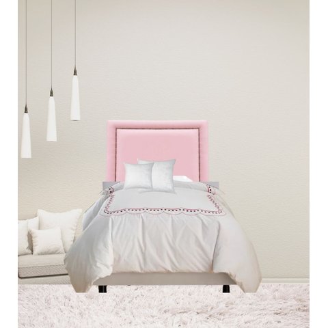 Cabeceira Estofada Luxo Solteiro Reta Corino Rosa com Tacha