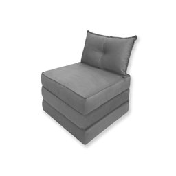 Puff Cama Dobrável 1 Travesseiro no Tecido Suede Cinza Escuro Quinto Sono - 1 Puff Cama Dobrável 1 Travesseiro no Tecido Suede Cinza Escuro Quinto Sono - 1