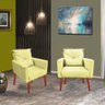 Kit 02 Poltronas Lara Decorativa Palito Luxo Tecido Amarelo - 1