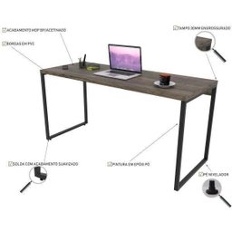 Escrivaninha Mesa Escritório Diretor Estilo Kuadra 150cm Industrial Carvalho Dark - 5 Escrivaninha Mesa Escritório Diretor Estilo Kuadra 150cm Industrial Carvalho Dark - 5