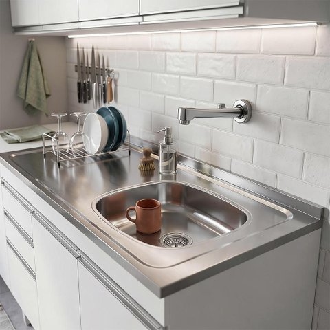 Pia de Cozinha com Cuba Deslocada Direita Ávila 120cm Aço Inox G01 - Mpozenato