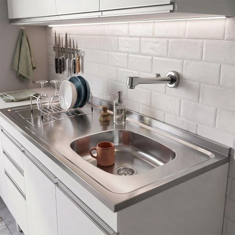 Pia de Cozinha com Cuba Deslocada Direita Ávila 120cm Aço Inox G01 - Mpozenato