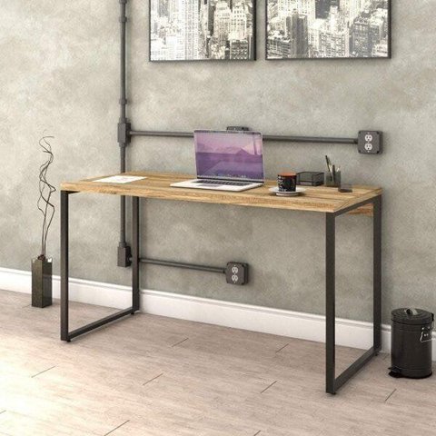 Escrivaninha Mesa Escritório Office Estilo Kuadra 135cm Industrial Carvalho Marrom