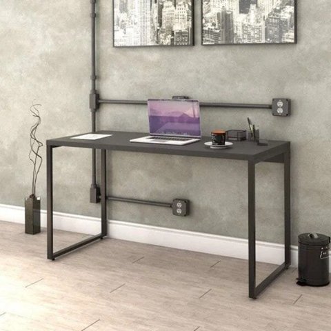 Escrivaninha Mesa Escritório Office Estilo Kuadra 135cm Industrial Preto Ônix