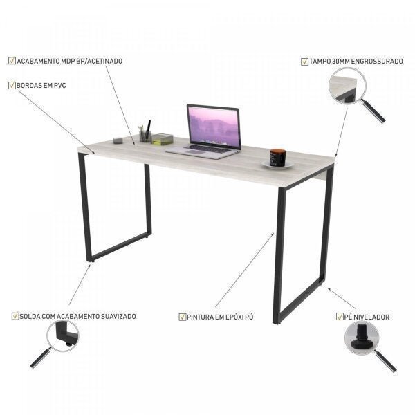 Mesa para Escritório Office Estilo Industrial 135cm Kuadra  - 5