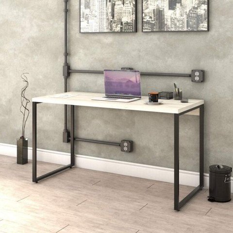 Escrivaninha Mesa Escritório Office Estilo Kuadra 135cm Industrial Snow Bege