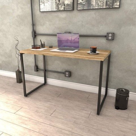 Escrivaninha Mesa Escritório Office Estilo Kuadra 120cm Industrial Carvalho Marrom