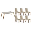 Ver imagem 1 de Conjunto: Mesa Sala Jantar Havana Tampo c/ Vidro Curvo 180cm+6 Cadeiras Dakota Madeira Naturale/Off