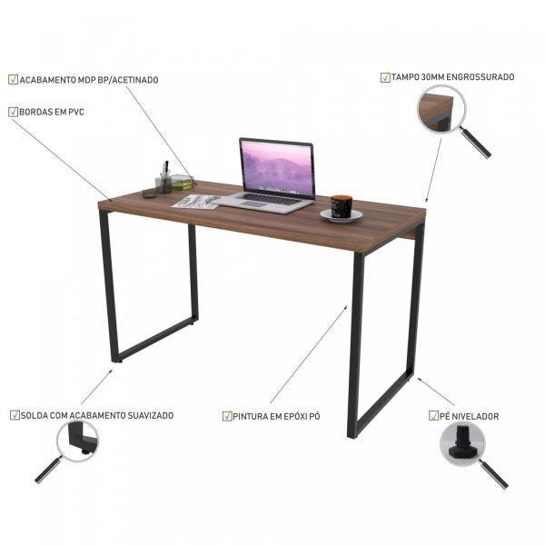 Mesa para Escritório Office Estilo Industrial 120cm Kuadra Compace - 5
