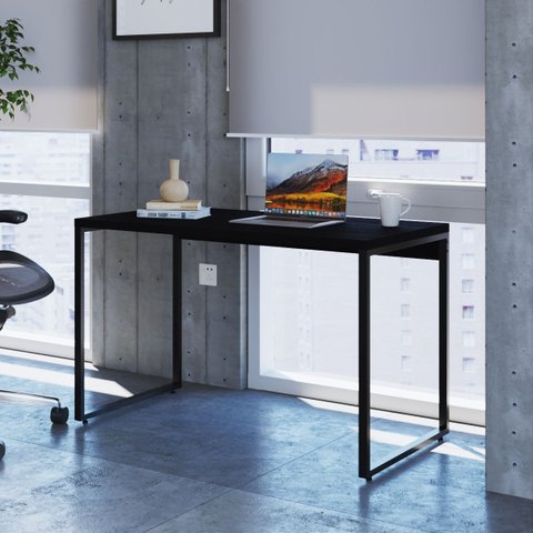Escrivaninha Mesa Escritório Office Estilo Kuadra Compace 120cm Industrial Yescasa Preto Ônix