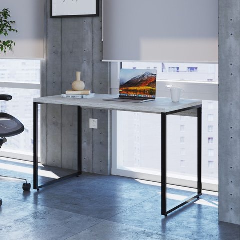 Escrivaninha Mesa Escritório Office Estilo Kuadra 120cm Industrial Snow Bege