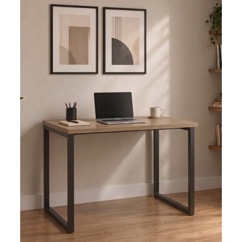 Escrivaninha Mesa Escritório Office Estilo Kuadra 90cm Industrial Carvalho Marrom