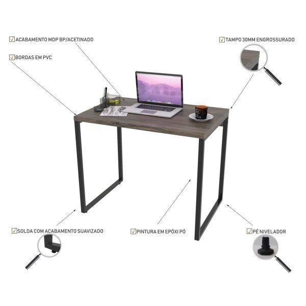 Mesa para Escritório Office Estilo Industrial 90cm Kuadra  - 5