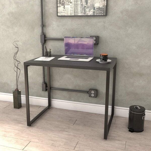 Escrivaninha Mesa Escritório Office Estilo Kuadra 90cm Industrial Preto Ônix Menor preço em Escrivaninha Mesa Escritório Office Estilo Kuadra 90cm Industrial Preto Ônix