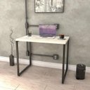 Ver imagem 1 de Escrivaninha Mesa Escritório Office Estilo Kuadra 90cm Industrial Snow Bege