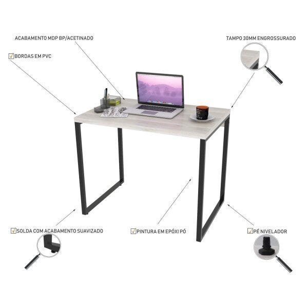 Mesa para Escritório Office Estilo Industrial 90cm Kuadra Compace - 5