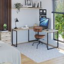 Ver imagem 1 de Escrivaninha Mesa Escritório em L Estilo 1,50MX1, Kuadra Compace 150cm Industrial Carvalho Marrom