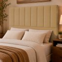 Ver imagem 1 de Cabeceira Estofada Elen Moderna para Quarto Cama Box Casal 140 cm Tecido Suede Nude