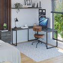 Ver imagem 1 de Escrivaninha Mesa Escritório em L Estilo 1,50MX1, Kuadra Compace 150cm Industrial Carvalho Dark Marr