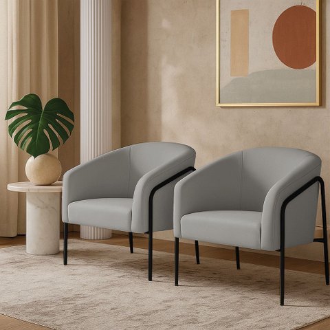 Poltrona Sala Industrial Alta Preto Kit 2 Stella Suede Cinza D03 - D’Rossi