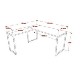 Mesa de Escritório em L Estilo Industrial 1,50Mx1,50M Kuadra Compace - 4