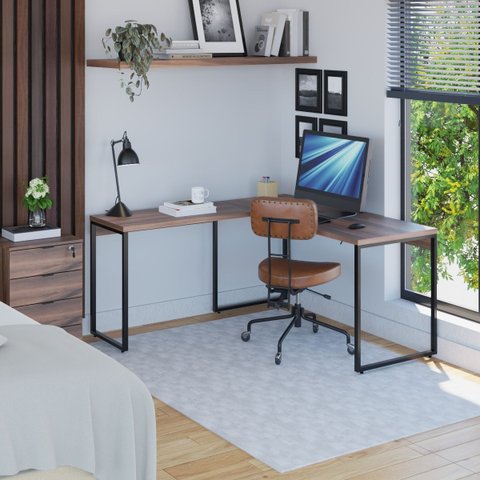 Escrivaninha Mesa Escritório em L Estilo 1,50MX1, Kuadra Compace 150cm Industrial Nogal Marrom
