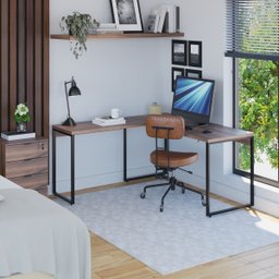 Escrivaninha Mesa Escritório em L Estilo 1,50MX1, Kuadra Compace 150cm Industrial Nogal Marrom - 1 Escrivaninha Mesa Escritório em L Estilo 1,50MX1, Kuadra Compace 150cm Industrial Nogal Marrom - 1
