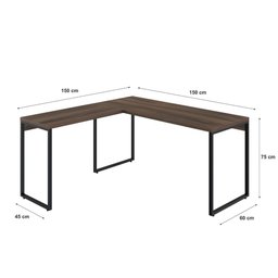 Escrivaninha Mesa Escritório em L Estilo 1,50MX1, Kuadra Compace 150cm Industrial Nogal Marrom - 4 Escrivaninha Mesa Escritório em L Estilo 1,50MX1, Kuadra Compace 150cm Industrial Nogal Marrom - 4
