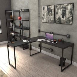 Escrivaninha Mesa Escritório em L Estilo 1,50Mx1, Kuadra Compace 150cm Industrial Preto Ônix - 1 Escrivaninha Mesa Escritório em L Estilo 1,50Mx1, Kuadra Compace 150cm Industrial Preto Ônix - 1