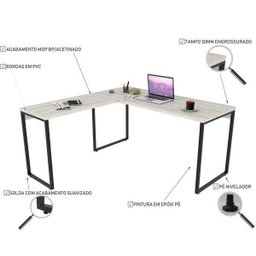 Mesa de Escritório em L Estilo Industrial 1,50Mx1,50M Kuadra Compace - 6
