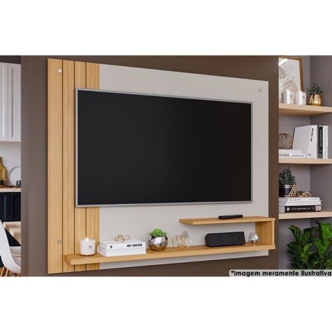 Painel Home P/tv até 50 Polegadas Dunas Ripado C/ Prateleiras 135x108cm Off White/nature - Permó