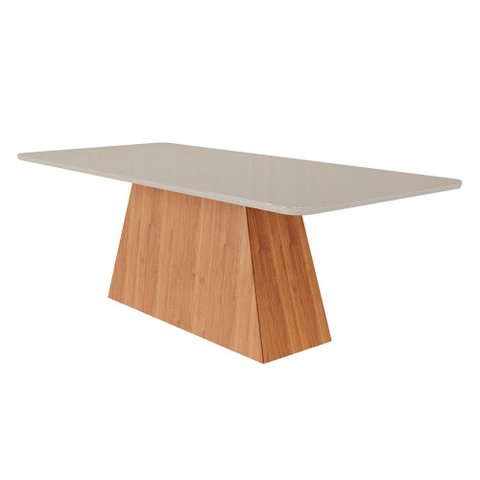 Mesa de Madeira Helena 210 Cm com Vidro Cinamomo/off White - Cimol