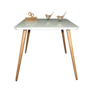 Mesa Jantar Pés Palitos Tampo Quadrado Vidro Laqueado 70cm - Off White