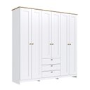 Ver imagem 3 de Guarda-Roupa 6 Portas e 3 Gavetas Americano Branco/Gelo/Ipê