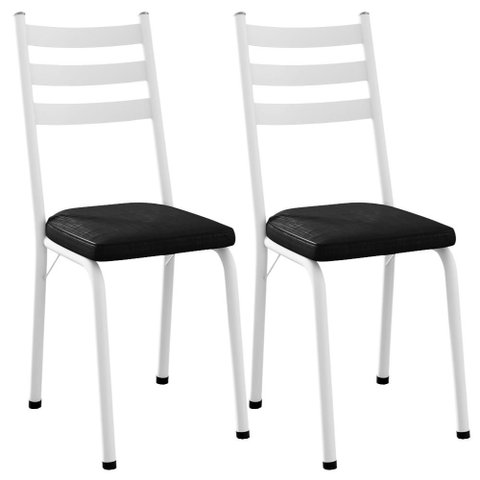 Kit 2 Cadeiras Tubular Europa 118 Branco Assento Preto Brilhante Artef