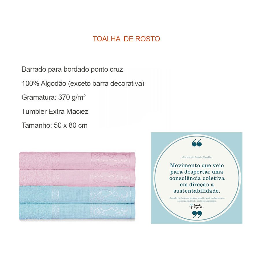 Toalha de Banho e Rosto Rosa e Azul Barra Bordar Kit 4un - 5