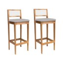 Ver imagem 1 de Kit 2 Banquetas Madeira Mel com Linho Cinza Churrasqueira Encosto em Trama