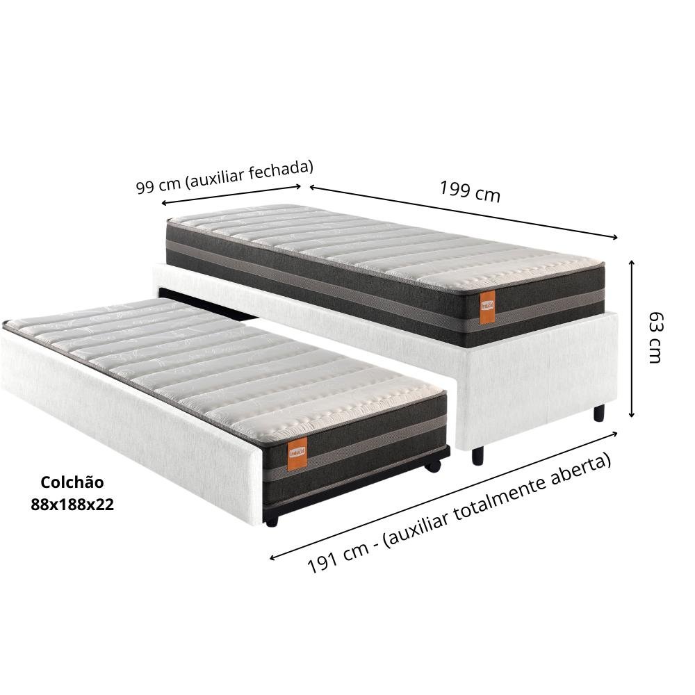 Bicama Box Solteiro Courino Linho Branco 88x188 com Colchão Bogotá Molas Ultralastic Inducol - 2