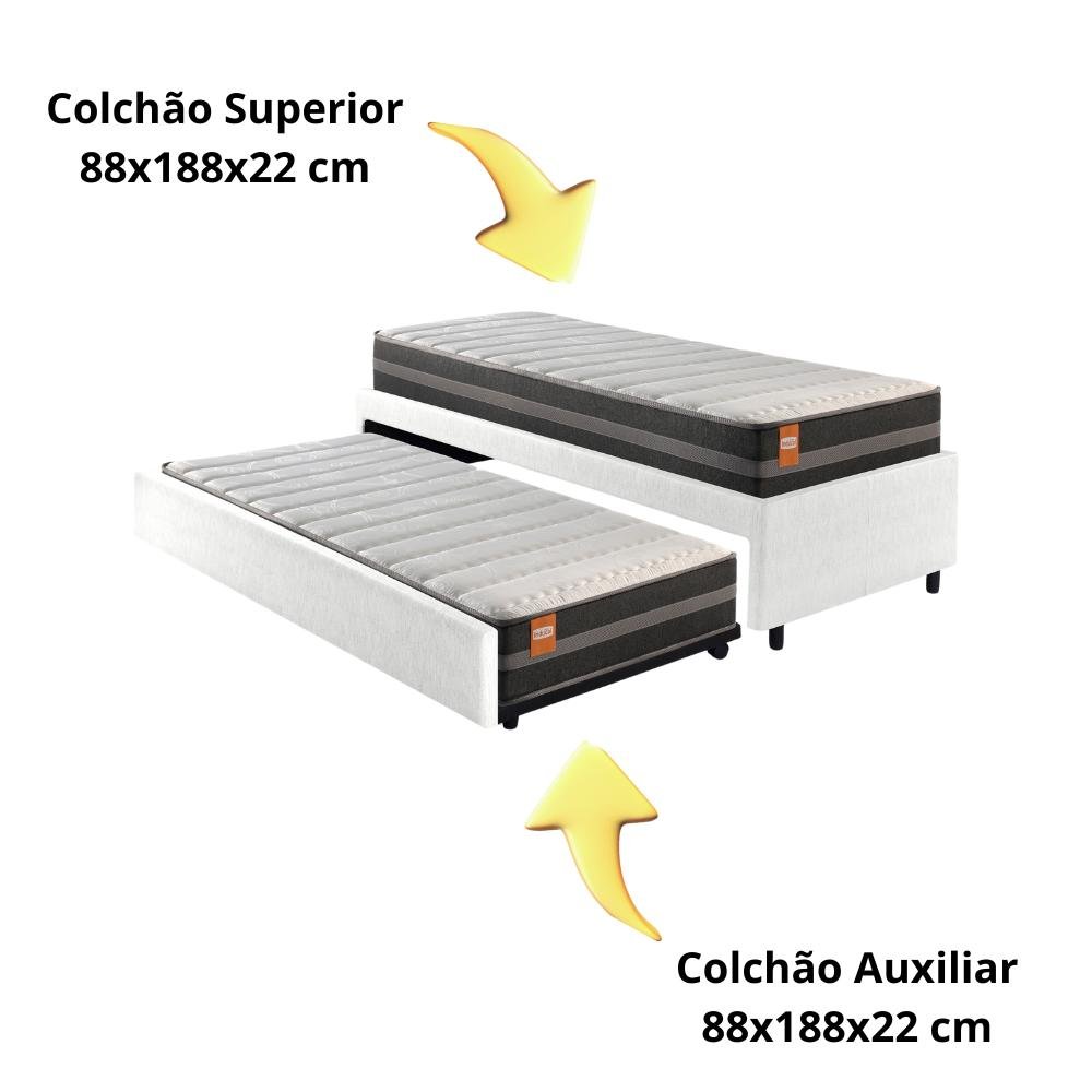 Bicama Box Solteiro Courino Linho Branco 88x188 com Colchão Bogotá Molas Ultralastic Inducol - 3