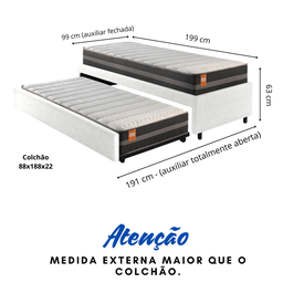 Bicama Box Solteiro Courino Linho Branco 88x188 com Colchão Bogotá Molas Ultralastic Inducol - 2
