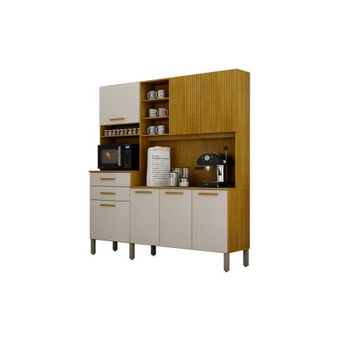 Kitão New Lion 179 cm com 7 Portas e 2 Gavetas Cinamono/Off White