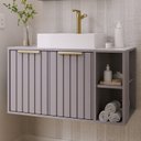 Ver imagem 1 de Gabinete para Banheiro 80cm com 2 Portas 2 Nichos e Cuba de Sobrepor Noruega Cinza/Platina