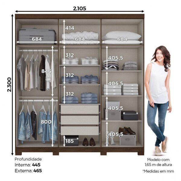 Guarda-Roupa Casal 2 Espelhos 6 Portas Flora Henn | MadeiraMadeira